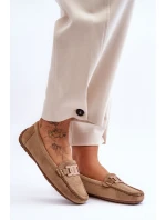 Damskie Modne Zamszowe Mokasyny Brązowe Rabell