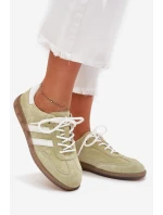 Niskie Skórzane Sneakersy Damskie Limonkowe Ismina