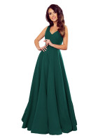 CINDY - Dlhé dámske šaty vo fľaškovo zelenej farbe s výstrihom 246-4