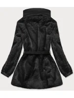 Čierna kožušinová bunda so stojačikom (GSQ2228)