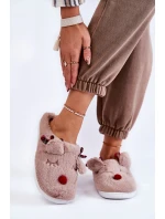 Damskie Świąteczne Futrzane Papcie Z Reniferem Beżowe Clarie