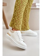 Niskie Trampki Damskie Na Platformie Z Eko Skóry Biało-Beżowe Nevelena