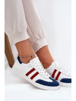 Zazoo N1068 Skórzane Niskie Sneakersy Damskie Biało-Granatowe