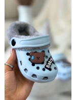 Pěnové dětské žabky s kožešinkou s přezkami Modré Cerelle