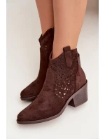 Dámské perforované kotníkové boty Kovářské boty na podpatku S.Barski HY61-8012 Čokoládové