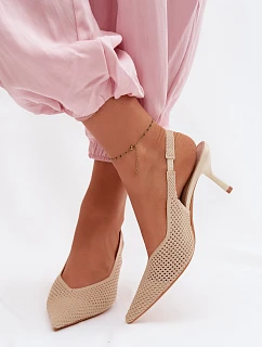 Dámské sandály z síťoviny na podpatku Béžové Emiliana