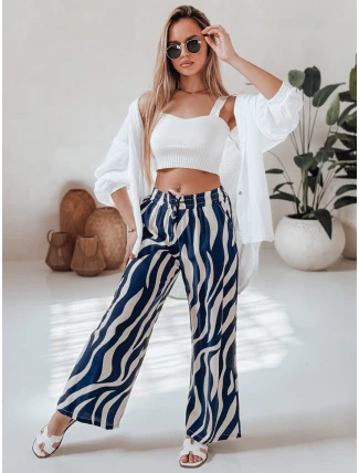 Dámske pruhované nohavice so širokými nohavicami ZEBRAVIBE navy blue and beige FashionStreet UY2654