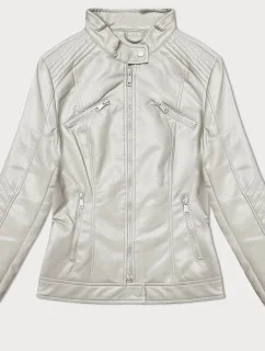 Svetlo béžová dámska bunda z ekokože so stojacím golierom J Style (11Z8131)