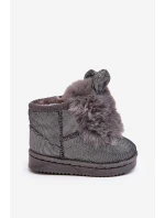 Dziecięce Śniegowce Ocieplane Futerkiem Z Uszkami Szare Betty