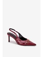 Lakierowane Czółenka Na Szpilce Ze Złotą Klamrą Bordowe Vivae