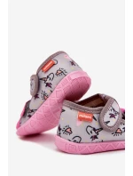Kapcie Milami Dziecięce Na Rzepy W Jednorożce Szaro-Różowe Reathiana