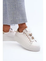 Skórzane Sneakersy Damskie Na Platformie Z Przypinkami D&A SN67 Białe