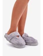Futrzane Kapcie Z Małą Broszką Szare Primaria