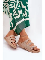 Klapki Damskie Z Paskami I Klamrami Beżowe Uliri