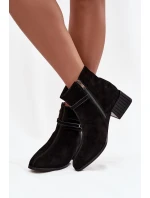 Botki Damskie Z Naturalnego Zamszu Na Klocku Ocieplane D&A CR52-651 Czarne
