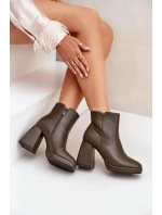 Členkové topánky na vysokom podpätku z ekokože tmavozelenej farby Selarae