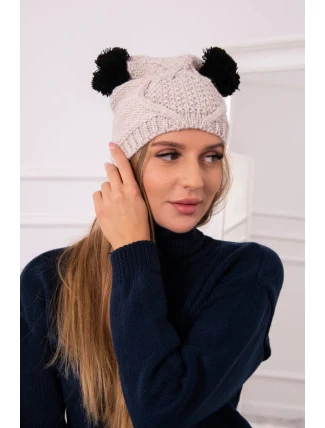 Fleecová čiapka 2 brmbolce K291 béžová
