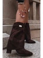 Ocieplane Botki Damskie Na Słupku Z Ozdobnym Paskiem Czekoladowe Luvielle