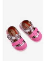 Kapcie Milami Dziecięce Na Rzepy W Jednorożce Szaro-Różowe Reathiana