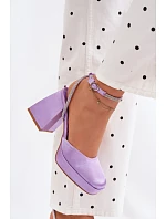 Dámské sandály s masivním podpatkem typu sloupek s páskem a kamínky Fialové Seraphina