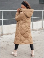 Dámsky dlhý prešívaný kabát FEMACOAT s kapucňou, béžový, FashionStreet TY4592 Dámsky dlhý prešívaný kabát FEMACOAT s kapucňou, béžový, FashionStreet TY4592