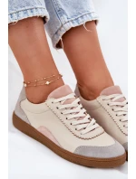 Skórzane Sneakersy Damskie Zazoo N1220 Beżowe