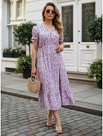 Dámske midi šaty s kvetinovým vzorom modré FashionStreet EY2660 Dámske midi šaty s kvetinovým vzorom modré FashionStreet EY2660