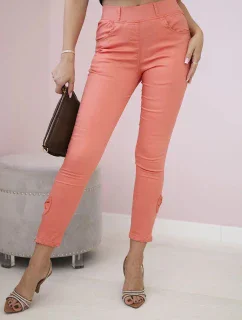 Nohavice z farebného denimu s mašľou marhuľová