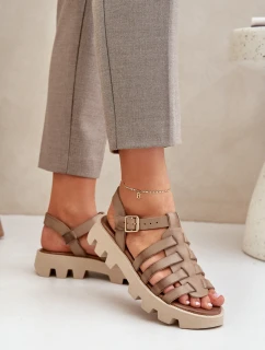 Skórzane Sandały Damskie Zazoo 3695 Beżowe