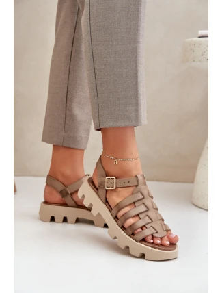 Skórzane Sandały Damskie Zazoo 3695 Beżowe