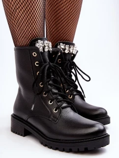 Kožené dámské pracovní kotníkové boty s ozdobou Zazoo Black