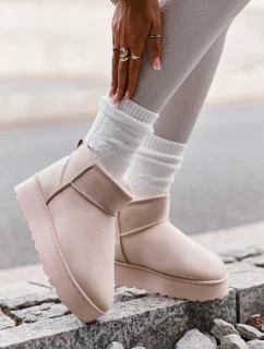 Śniegowce Damskie Na Platformie Ocieplane Futerkiem Jasnobeżowe Xamella