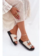 Klapki Damskie Z Klamrami Na Platformie Beżowe Elamas