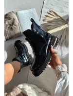 Skórzane Lakierowane Botki Damskie Artiker 57C0065 Szare