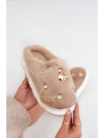 Futrzane Kapcie Z Przypinkami Ciemnobeżowe Ivelfedi