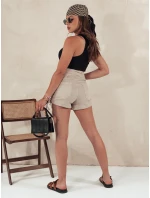 Dámske bavlnené šortky s viazaním STYLE SHORTS béžové FashionStreet SY0391 Dámske bavlnené šortky s viazaním STYLE SHORTS béžové FashionStreet SY0391