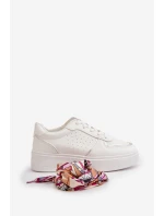 Sneakersy Damskie Na Platformie Z Ozdobnym Sznurowaniem Białe Mistra