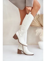 Skórzane Kozaki Przed Kolano Na Słupku Zazoo 3675 Białe