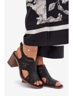 Ażurowe Sandały Damskie Na Słupku Czarne Tosine