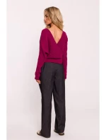 M809 Orezaný sveter s výstrihom do V - ružový