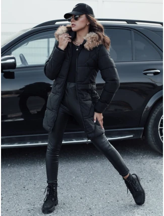 Dámska prešívaná bunda s kožušinou čierna FashionStreet TY4577