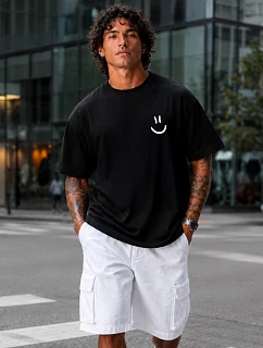 Pánske bavlnené tričko nadrozmernej veľkosti s čiernou potlačou FashionStreet NX1045R
