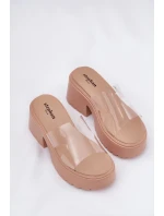 Transparentne Klapki Damskie Na Platformie I Masywnym Obcasie Beżowe Rizana