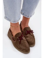 Półbuty Mokasyny Damskie Z Wiązaniem Ciemnozielone Calivra