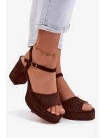 Dámské sandály na podpatku z eko semiše čokoládové Iserelle