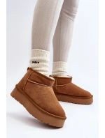 Modne Zamszowe Niskie Śniegowce Camel Nucca