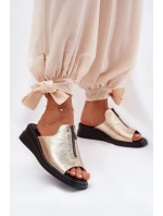 Klapki Damskie Na Koturnie Z Zamkiem Złote Irriva