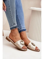 Klapki Damskie Na Płaskim Obcasie Z Ozdobnym Detalem KV51-007 Złote