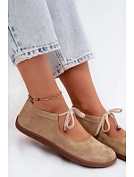 Kožené semišové baleríny Barefoot so šnurovaním Zazoo 021 Beige Kožené semišové baleríny Barefoot so šnurovaním Zazoo 021 Beige