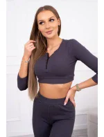 Pruhovaný set krátky top grafitový